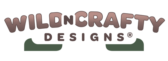 WildnCrafty Designs Logo for wildncrafty designs reading, "WildnCrafty Designs" with two dark green leaves underneath.
